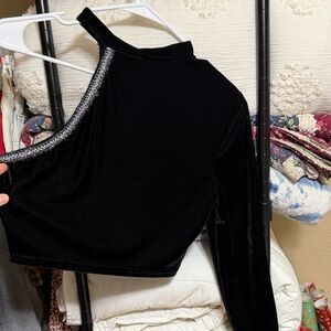 Black One-Shoulder Top with Silver Accents